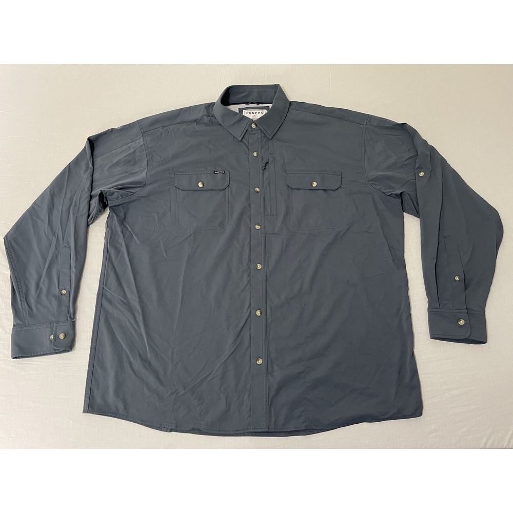 Men's Poncho Shirt The BigEye Slate Blue XL Regular Magnetic Long Sleeve